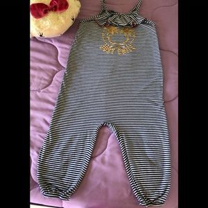 Blue and white striped jumpsuit